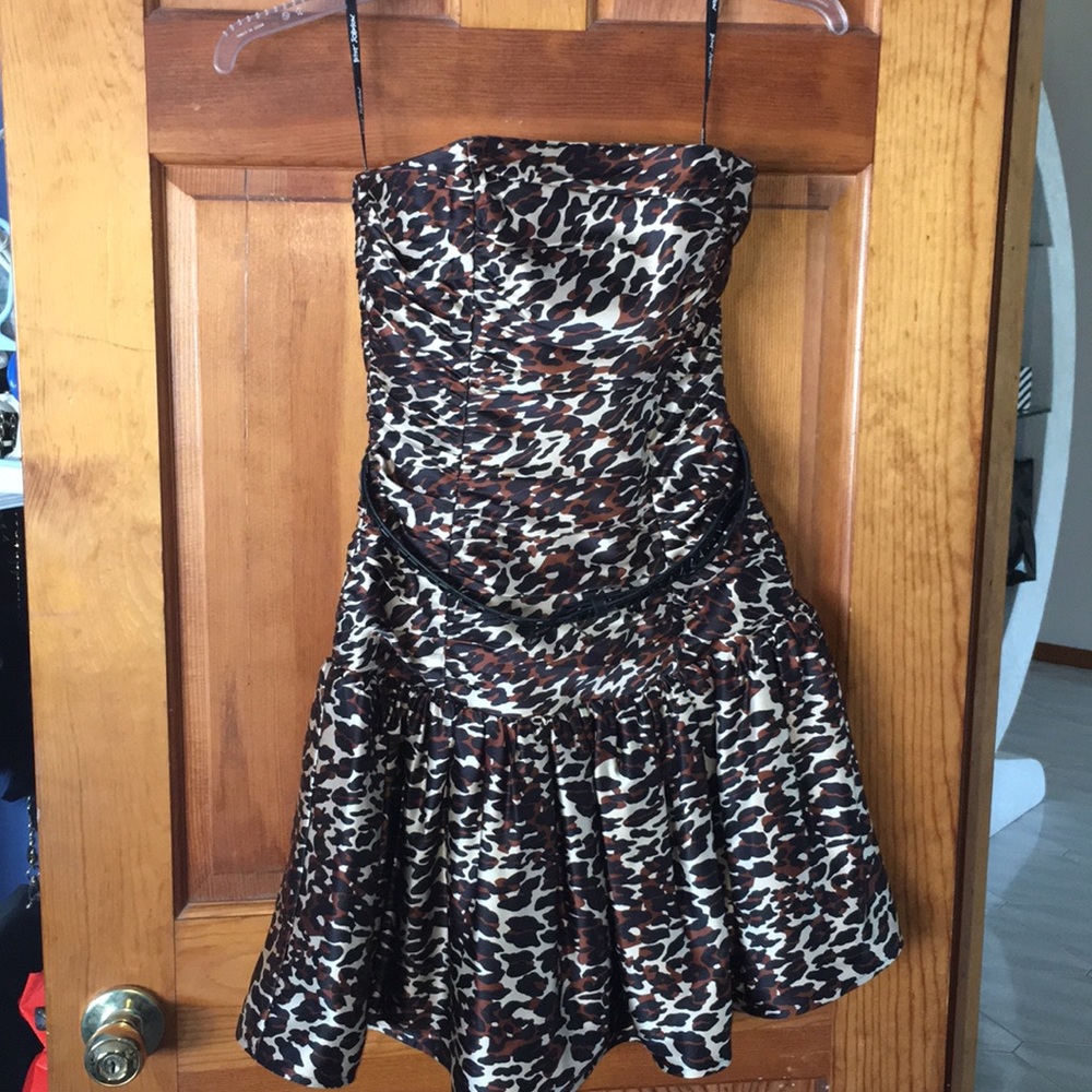 Strapless Leopard Print Fit-and-Flare Dress - Brown/Black